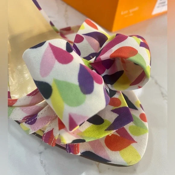 Kate Spade Multi Heart Pink Purple Print Bow Heel Lourdes Shoes Size 8 Valentine - Picture 6 of 6